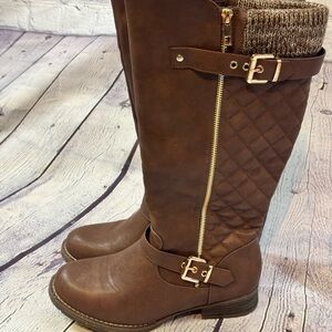 Brown Knee-High Quilted Boots